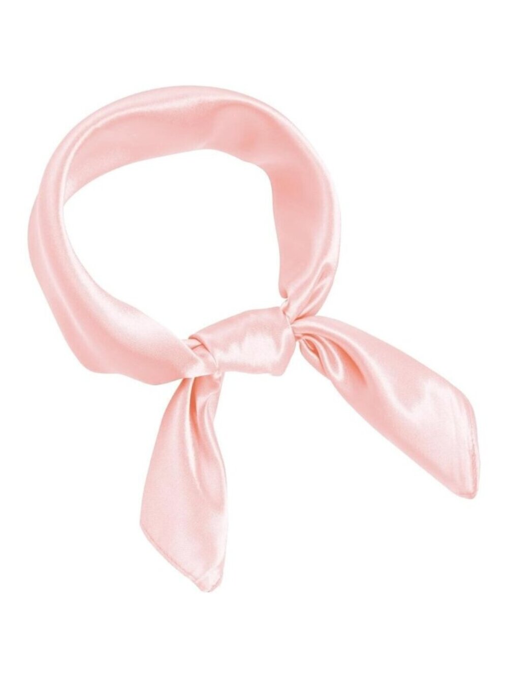 Women Light Pink Chiffon Square Ribbon Neck Scarf Satin Handkerchief Halloween